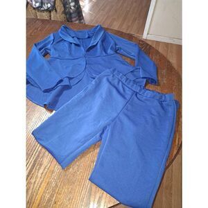 New Large Blue 2pc Blazer Pants Outfit High Low Shirt Jacket Elastic Waist Pants